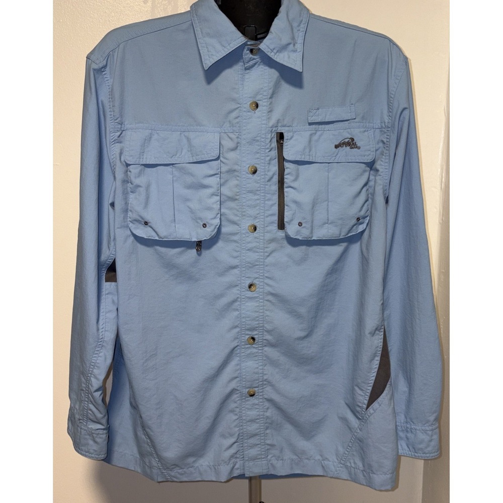 Natural Gear Mens Vented Fishing Camping Outdoor Shirt Sz M Powder Blue